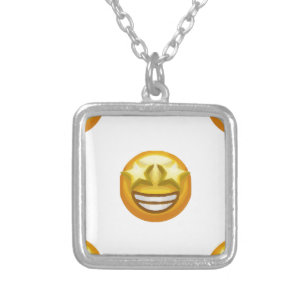 star eyes emoji silver plated necklace