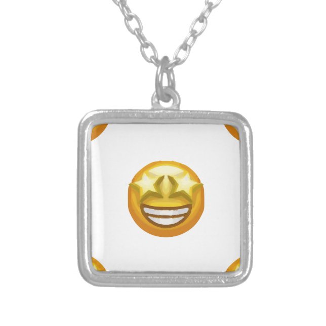 star eyes emoji silver plated necklace (Front)