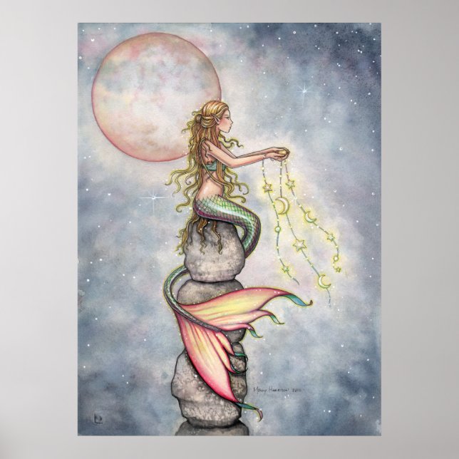 Star Filled Sky Mermaid Poster by Molly Harrison (Front)