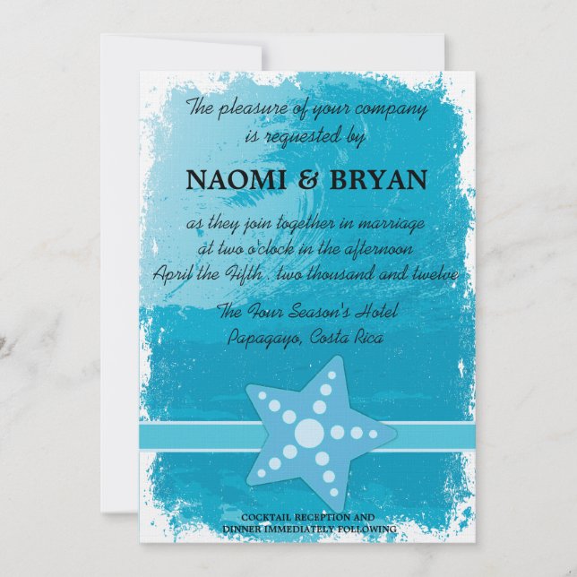Star Fishand waves  - Sky Blue Wedding invitation (Front)