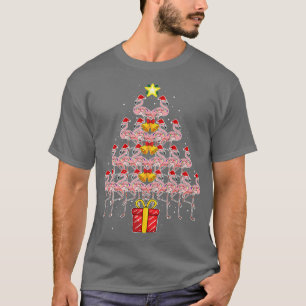 Star Flamingo Christmas Tree Funny Pink Santa Hat  T-Shirt