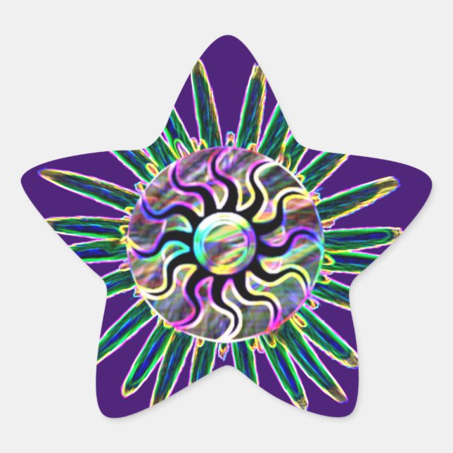 Star Flower Crazy Psychedelic Sunshine Stickers (Front)
