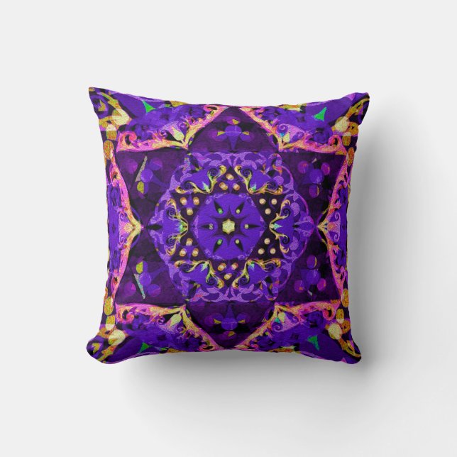 Star Flower Mandala in Purple by Amelia Carrie Throw Pillow (Front)