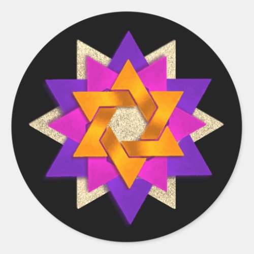 Star Flower Purple Pink Orange Black Classic Round Sticker