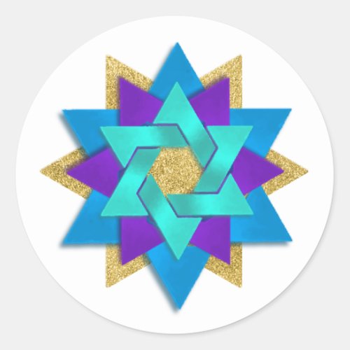 Star Flower Turquoise Blue Purple Aqua Classic Round Sticker