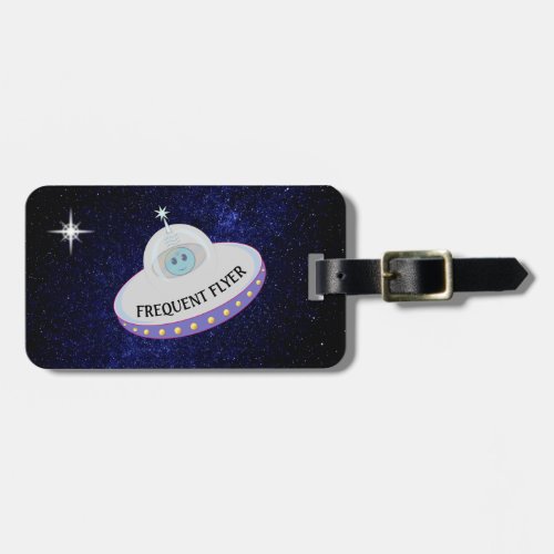 Star Flying Saucer on Navy Blue Milky Way Galaxy Luggage Tag