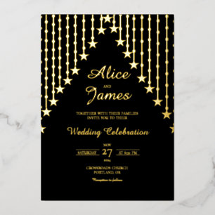 Star Garland Elegant Black Gold Foil Wedding Invitation