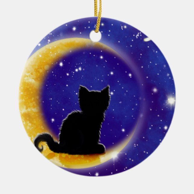 Star Gazing Cat Ceramic Ornament (Front)