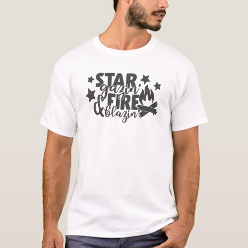 Star Gazing Fire Blazing Cool Camping Bonfire T_Shirt