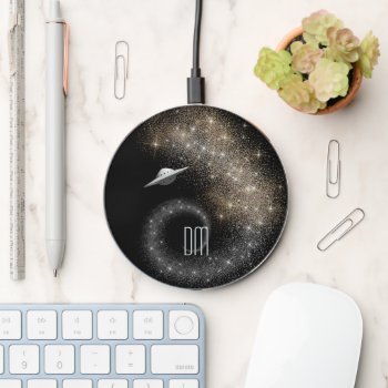 Star Glitter Fantasy Universe Monogram Wireless Charger by MegaCase at Zazzle