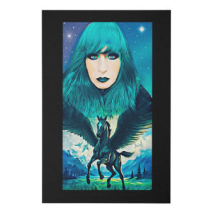 Star Goddess and Black Pegasus Fantasy Abstract Faux Canvas Print