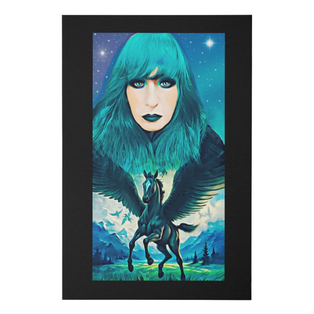 Star Goddess and Black Pegasus Fantasy Abstract Faux Canvas Print (Front)