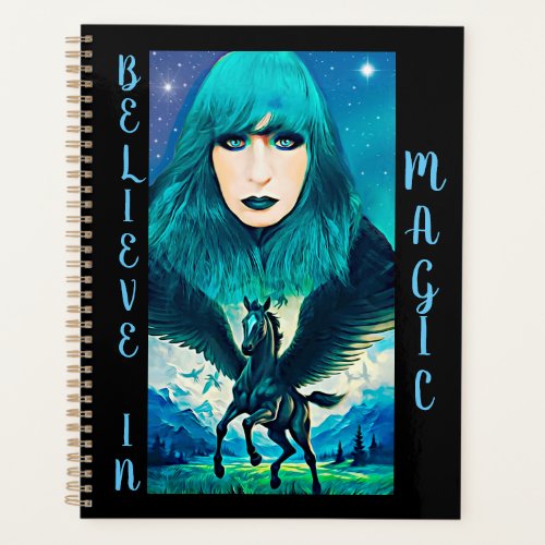 Star Goddess and Black Pegasus Fantasy Abstract   Planner