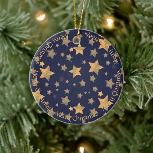 Star Gold Blue Classic Elegant Merry Christmas Ceramic Ornament