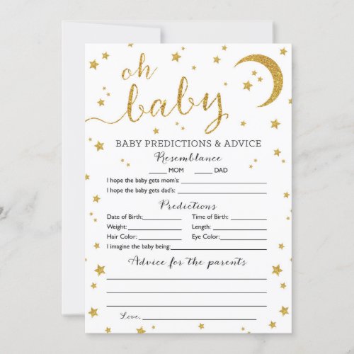 Star Gold Glitter Baby Predictions and Advice Card