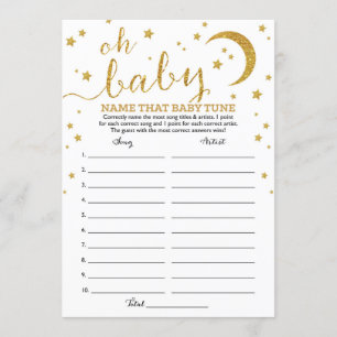 Star Gold Glitter Name That Baby Tune Game Invitation