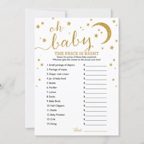 Star Gold Glitter The Price Is Right Baby Game Invitation