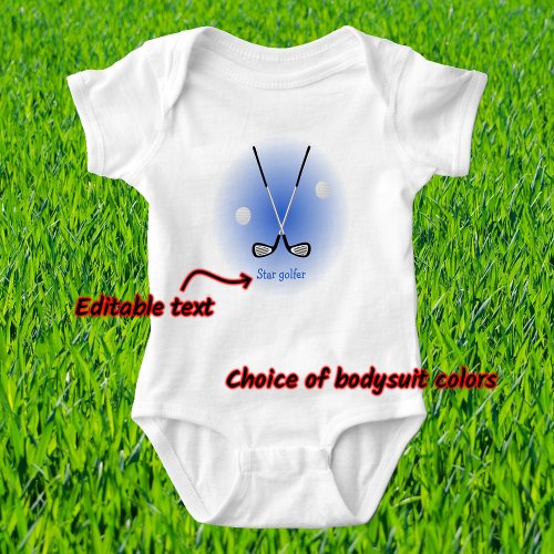 Star golfer custom name blue baby bodysuit