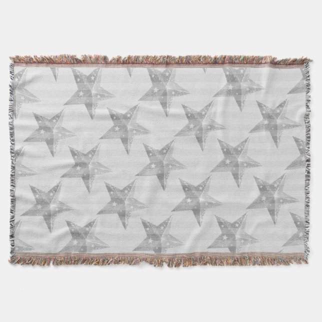 Star Gray and White Modern Pattern Throw Blanket (Front)