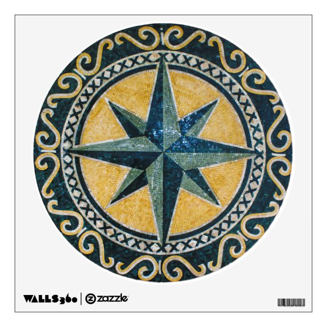Star Green Compass Round Medallion Mosaic Wall Sticker (Front)