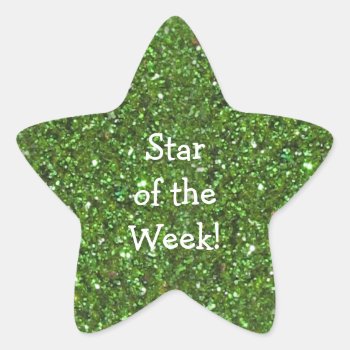 Star Green (faux)  Glitter Star Of Week Stickers by Regella at Zazzle