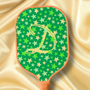 Star Green Modern Elegant Stylish Monogram Initial Pickleball Paddle
