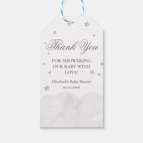 Star Grey Baby Shower Thank You Gift Tags