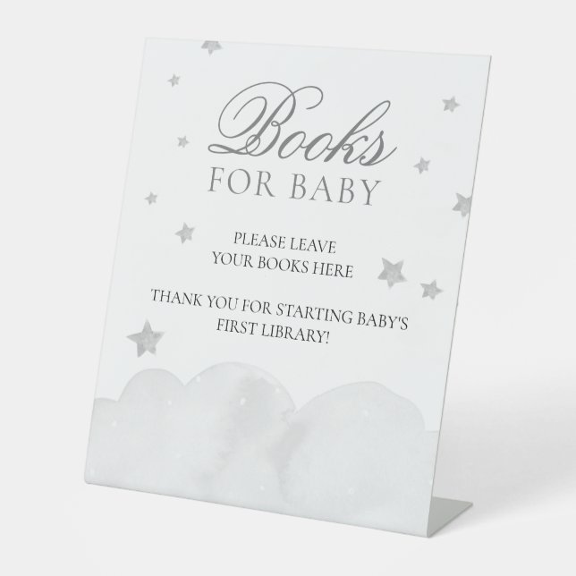 Star Grey Blue Baby Shower Books For Baby Pedestal Pedestal Sign (Front)