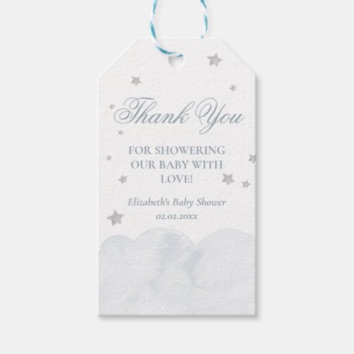 Star Grey Blue Baby Shower Thank You Gift Tags