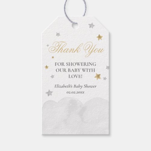 Star Grey Gold Baby Shower Thank You Gift Tags