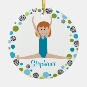 Star Gymnast in Aqua and Green Personalized Ceramic Ornament