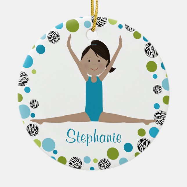 Star Gymnast in Aqua and Green Personalized Ceramic Ornament (Front)