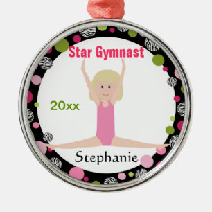 Star Gymnast Keepsake Pink and Green Metal Ornament
