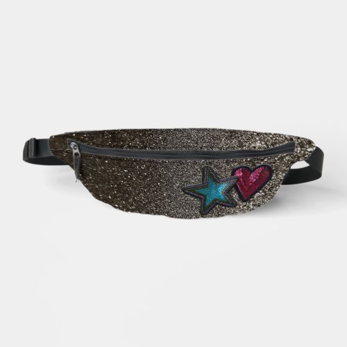 Star Heart Patches Black and White Glitter Luxury Fanny Pack