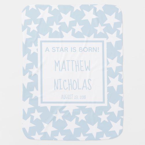 Star is born Pastel Blue  White Personalized Baby Blanket