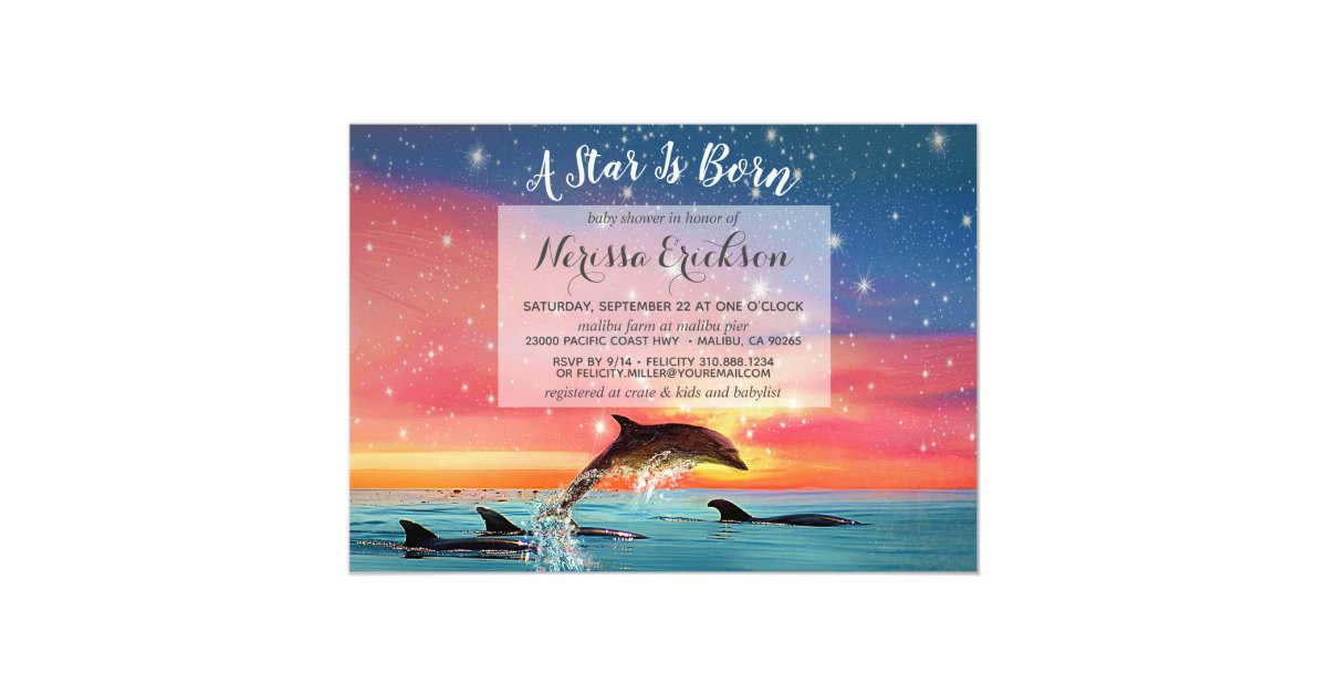 Star Is Born Sea Animal Dolphins Baby Shower Invitation Zazzle Com
