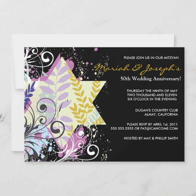Star Jewish Wedding Anniversary Party Invitation (Front)
