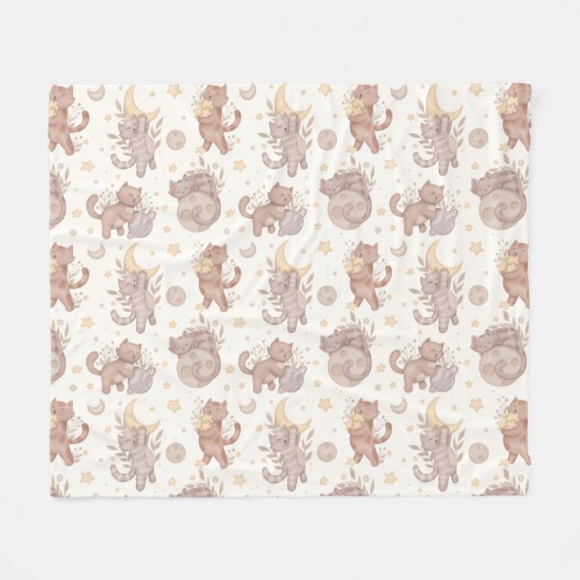 Star Kittens Fleece Blanket (Front (Horizontal))