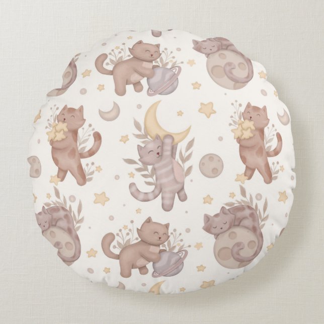 Star Kittens Round Pillow (Front)