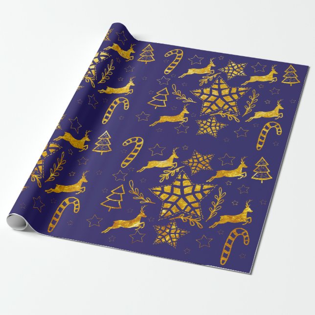Star Leap Blue wrapping paper  (Unrolled)