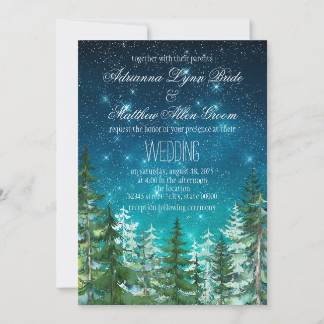Star Light Night Forest Tree Wedding Invitations (Front)
