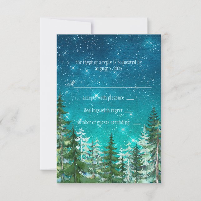 Star Light Night Forest Tree Wedding RSVP Card (Front)