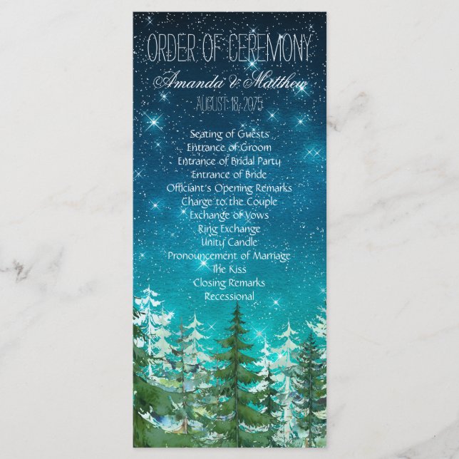 Star Light Night Forest Wedding Order of Ceremony Program (Front)