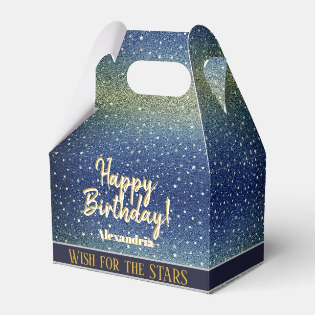 Star Light Sky Denim Blue Happy Birthday Party Favor Boxes (Front Side)