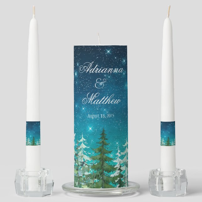Star Lights Forest Tree Wedding Unity Candle Set (Front)