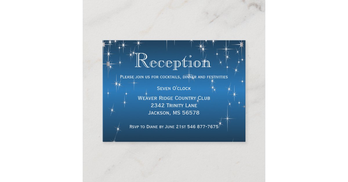 Reception Star Star Lights in Metallic Blue - Reception Enclosure Card | Zazzle