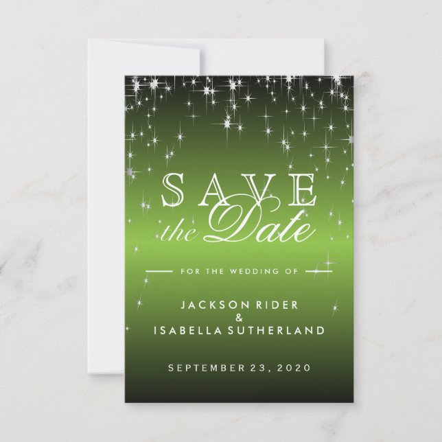 Star Lights in Metallic Lime Green - Save the Date (Front)