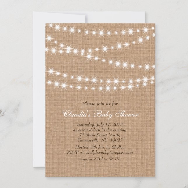 Star Lights on Burlap Baby Shower Invitation (Front)