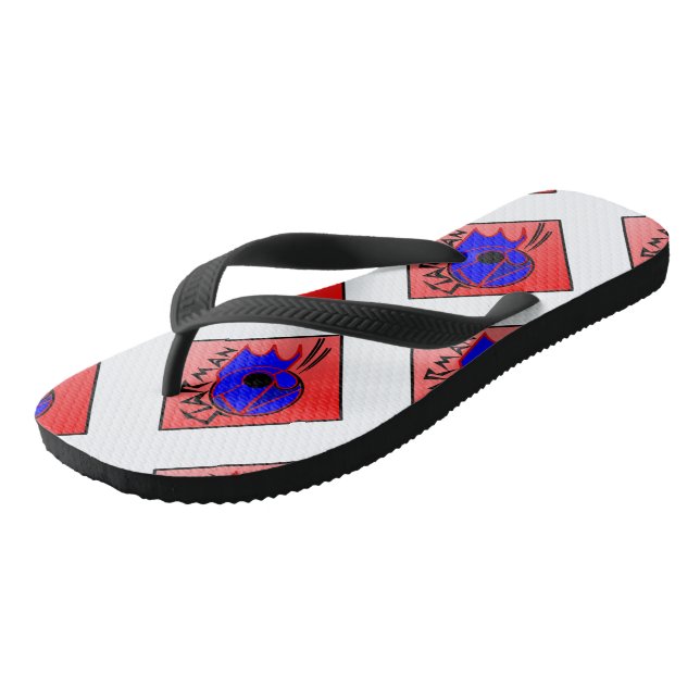 Star-man text with image red, black & blue flip fl flip flops (Angled)
