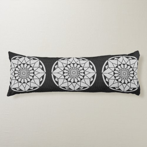 Star Mandala knitting black  white Body Pillow